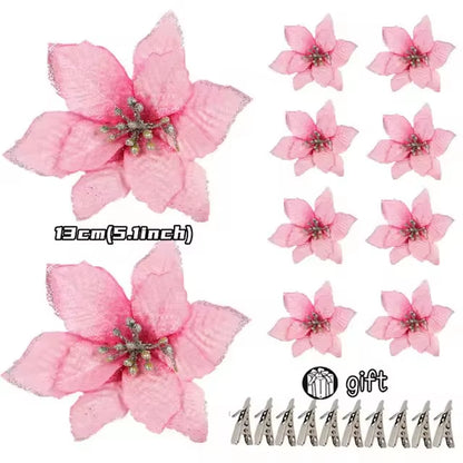 100-1Pcs 14.5Cm Artificial Christmas Flowers Christmas Tree Decorations Happy New Year Decorations Christmas Fake Flowers