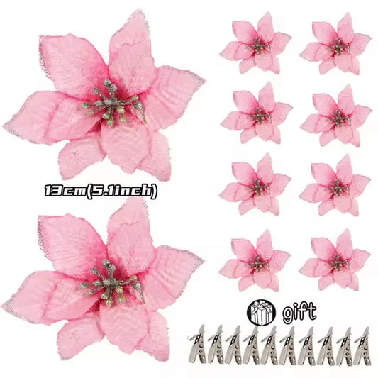 100-1Pcs 14.5Cm Artificial Christmas Flowers Christmas Tree Decorations Happy New Year Decorations Christmas Fake Flowers