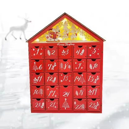 Wooden Christmas Advent Calendar with 24 Storage Drawers Village House Countdown to Christmas Refillable DIY Countdown Calendar
