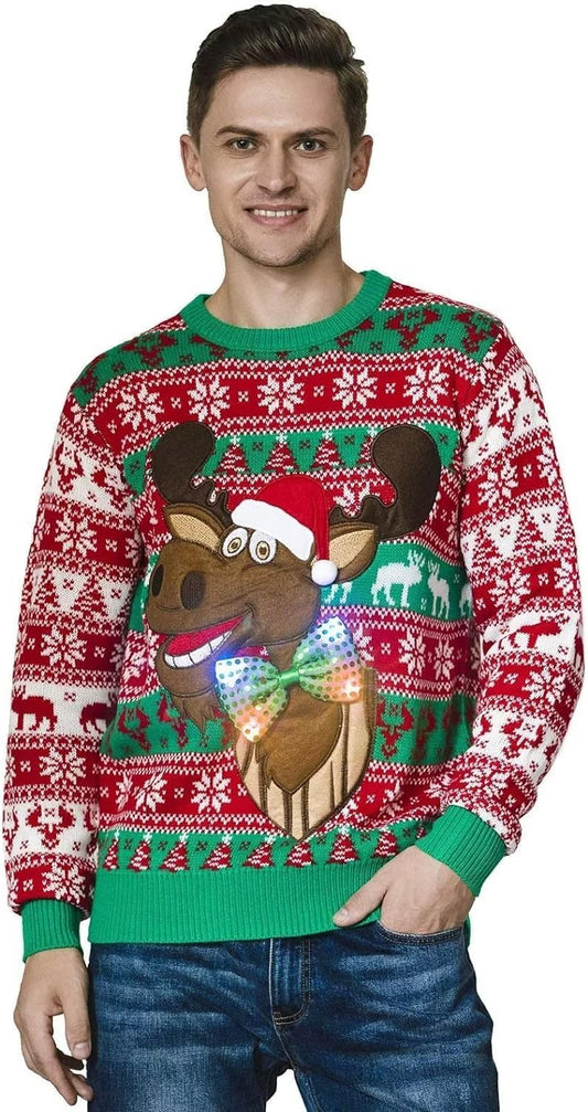 Unisex Men'S LED Christmas Jumper Pullover Funny Santa Rudolph Llama Reindeer Xmas Tree Women'S Party Lightup Sweaters
