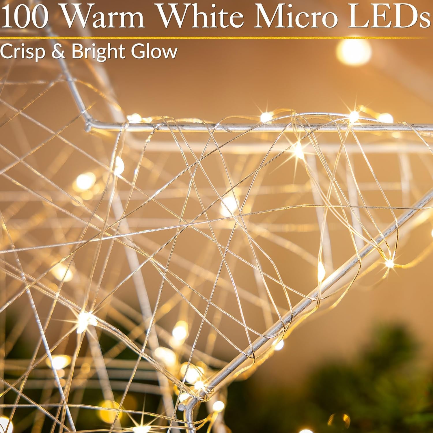 Christmas Star Decoration, 50Cm Warm White Micro LED Light, Indoor Mantelpiece Window Sill Table Ornament, Battery Operated with Timer