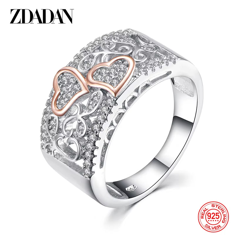 925 Sterling Silver Heart CZ Rings for Women Fashion Wedding Jewelry
