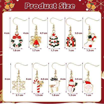 10 Pairs Christmas Earrings Christmas Drop Dangle Earrings for Women Jewellery Set Gifts for Women Girls Kids Xmas Party Decoration Costume