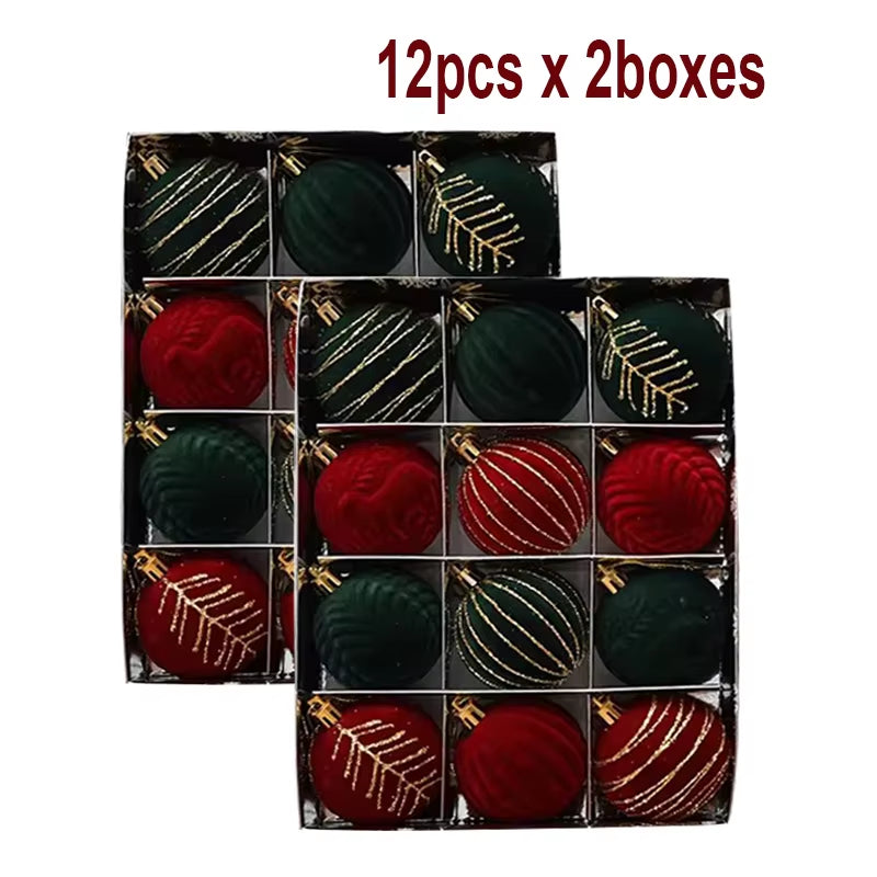 6/12Pcs 6Cm Wine Red Christmas Ball Ornaments Dark Green White Christmas Tree Party Decoration New Christmas Spheres Pendant