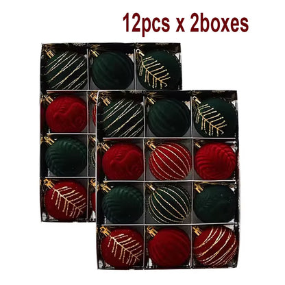 6/12Pcs 6Cm Wine Red Christmas Ball Ornaments Dark Green White Christmas Tree Party Decoration New Christmas Spheres Pendant