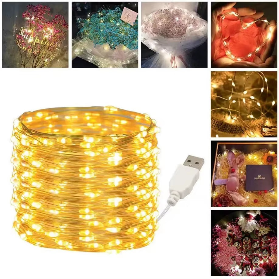 10M 20M Waterproof USB LED Lights String Copper Wire Fairy Garland Light Lamp Christmas Wedding Party Holiday Lighting Wreath