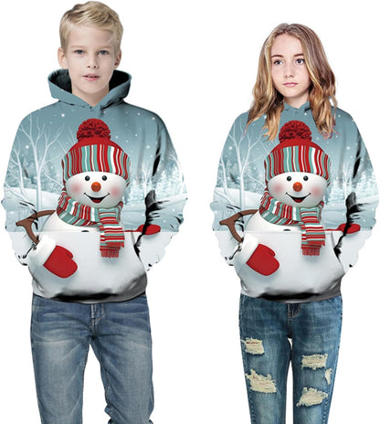 Unisex 3D Printed Casual Christmas Jumpers 3D Graphic Pullover Ugly Funny Xmas Long Sleeve Hoodies or Crewneck Sweatshirts for Men Women Boys Girls Family Winter and Holiday Parties