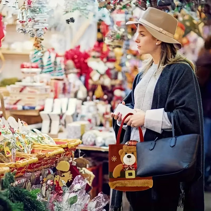 Christmas Gift Tote Bag for Adults and Kids Apple Treat Bag Festive Holiday Party Favor Bag Decorative Christmas Gift Wrapping