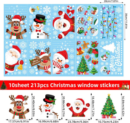 Christmas Window Stickers, 10 Sheets Santa Claus Xmas Window Clings Christmas Decorations, Reusable Snowflake Window Stickers for Christmas Window Decorations Indoor