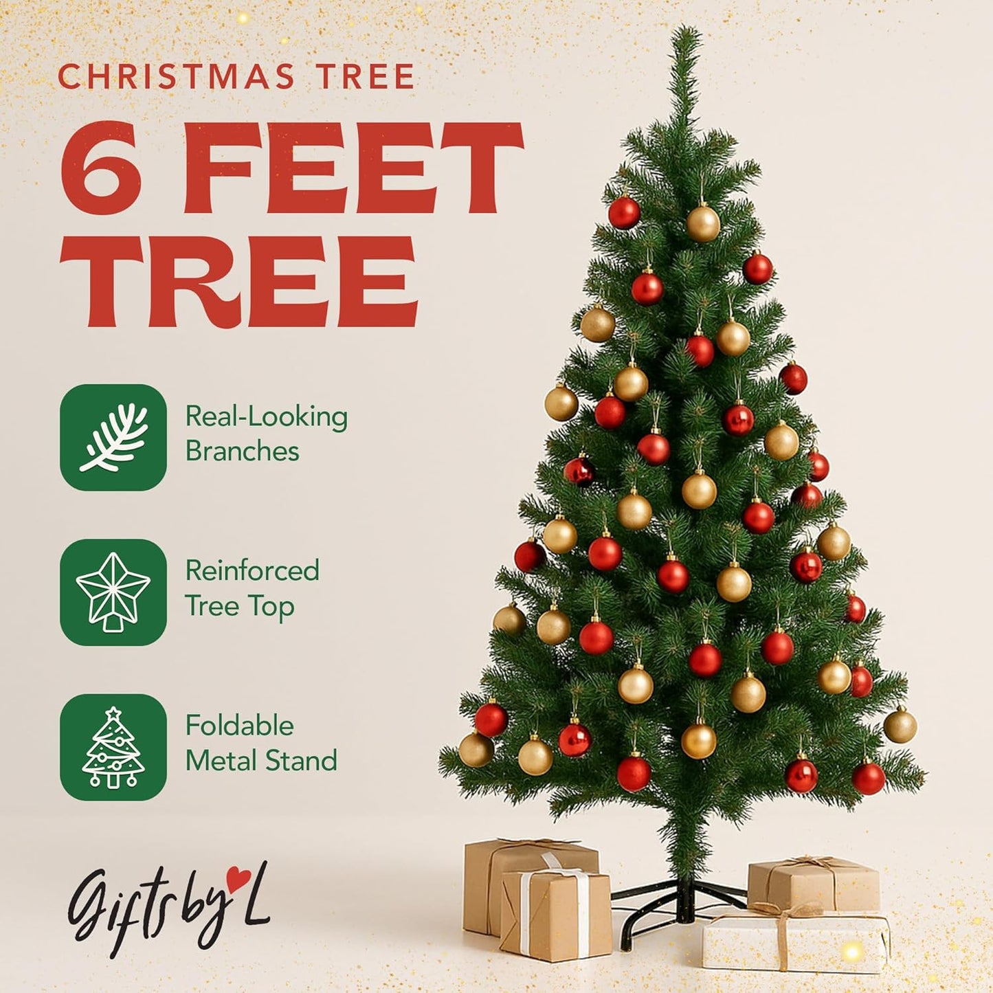 Christmas Tree 6Ft – Premium Artificial Xmas Tree with Metal Stand | Lush PVC Branches, Easy Assembly, Customisable with Baubles & Decor | Realistic Christmas Decorations for Holiday