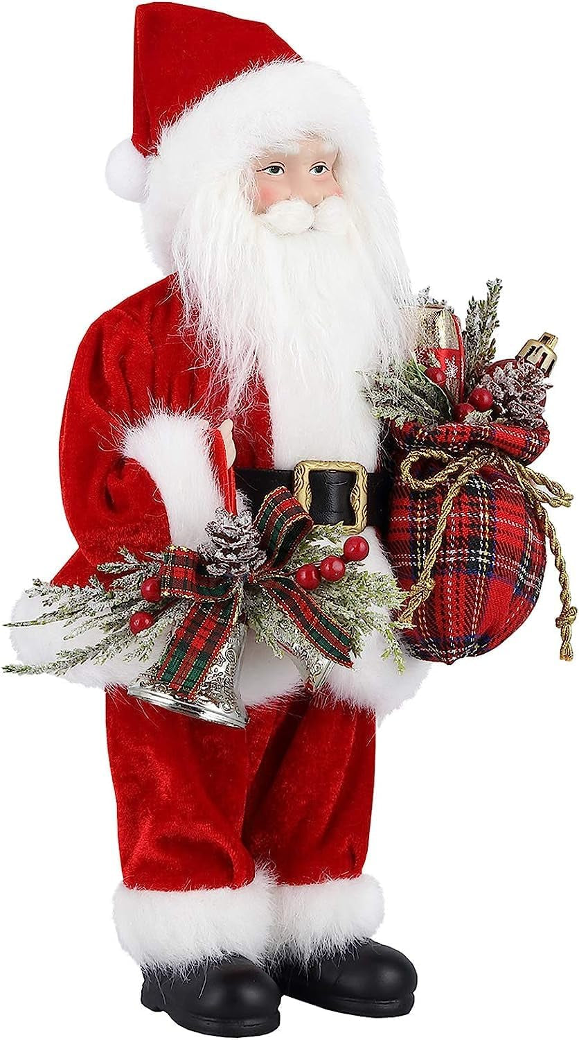 Santa Claus Figure, Standing Father Christmas Figures Traditional with Gift Sack, Holiday Party Home Ornament Decoration, 32Cm/ 12In