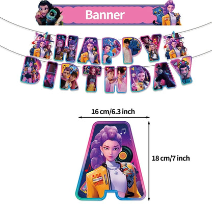 Hot Kpop Demon Birthday Party Decoration Huntrix Kpop Anime Birthday Party Supplies Hunter Group Cake Topper Balloons Decor Sets