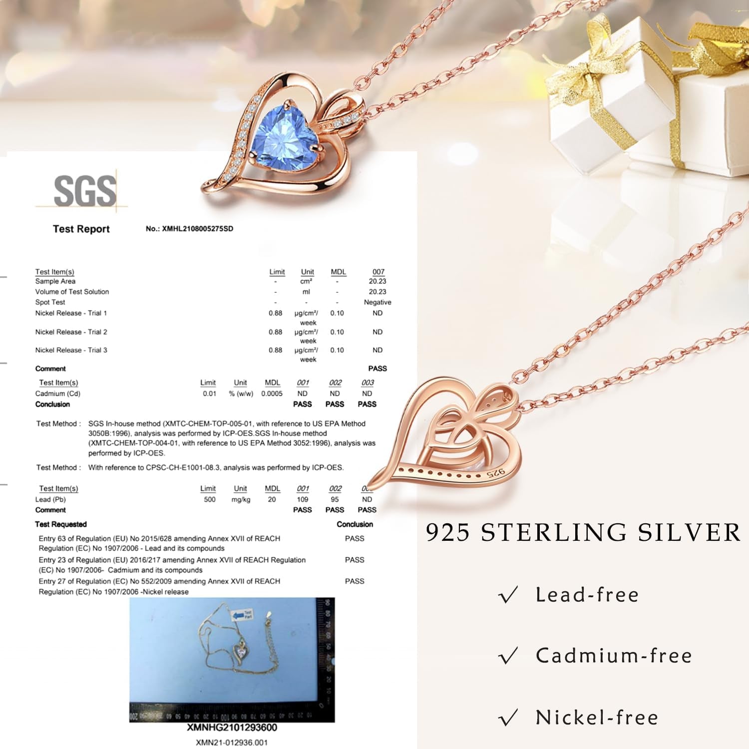 Heart Necklace for Women 925 Sterling Silver Love Cubic Zirconia Pendant Brithstone Necklace Christmas Valentines Birthday Mothers Day Jewellery Gifts for Women Wife Girlfriend Mum Friend