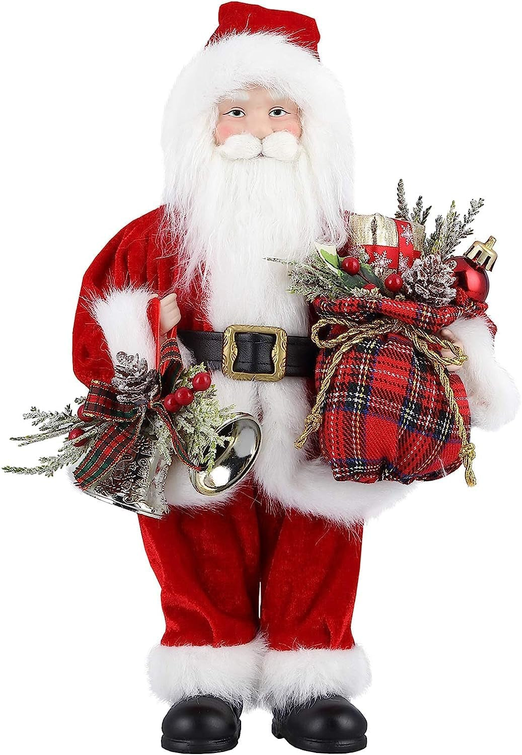Santa Claus Figure, Standing Father Christmas Figures Traditional with Gift Sack, Holiday Party Home Ornament Decoration, 32Cm/ 12In