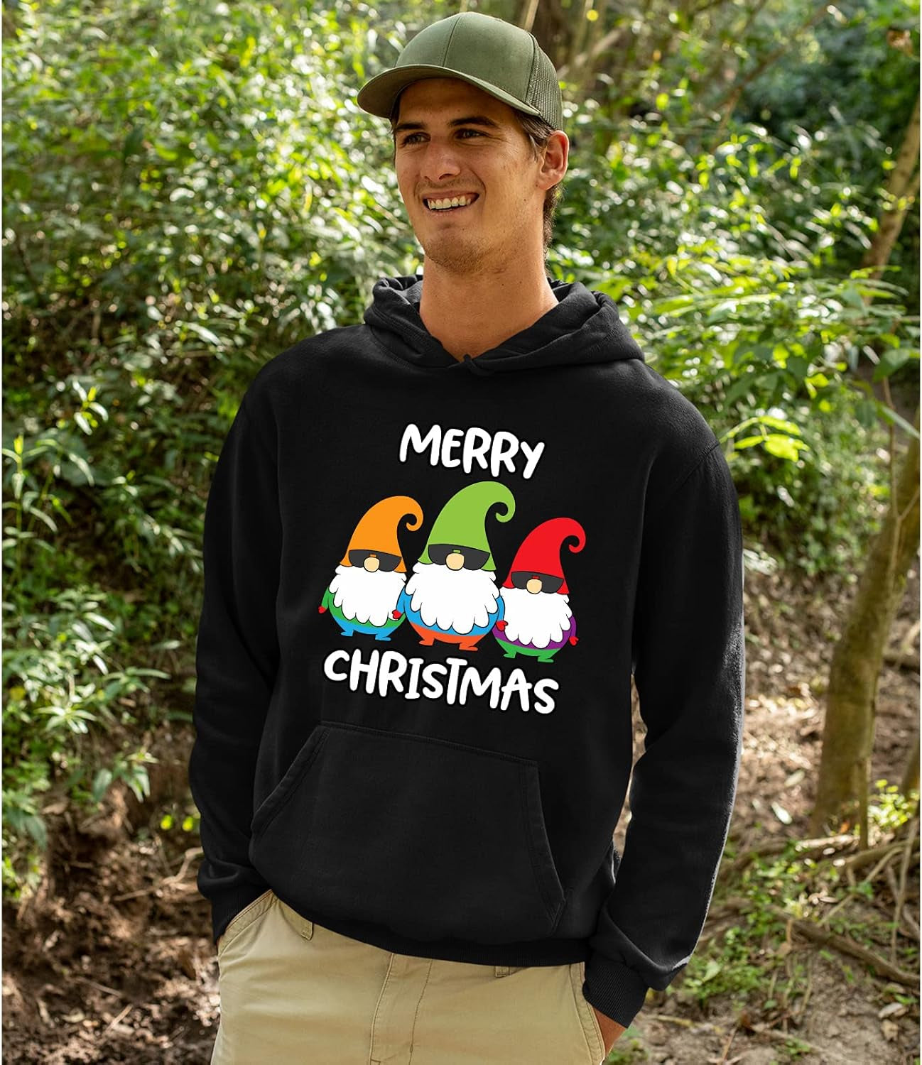 Merry Christmas Mens Hoody Three Gnomes Merry Christmas Jumper Boys Xmas Style Girls Kids Gift Pullover Funny Novelty Hoodie Printed Design