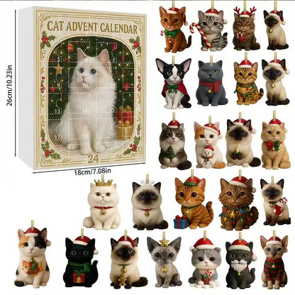 Cat Advent Calendar 2025 24 Days Christmas Countdown with 24 Different Breeds 2D Acrylic Cute Kitten Christmas Tree Ornaments