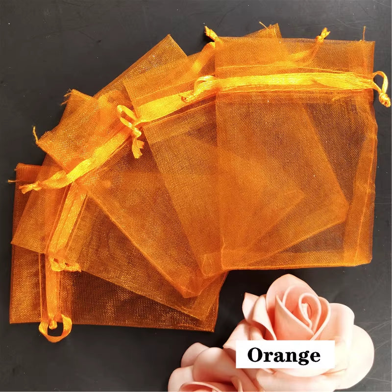 50Pcs Tulle Bags Organza Sheer Gauze Element Jewelry Bags Packing Drawable Organza Bags Wedding Christmas Organza Gift Bag 5Z