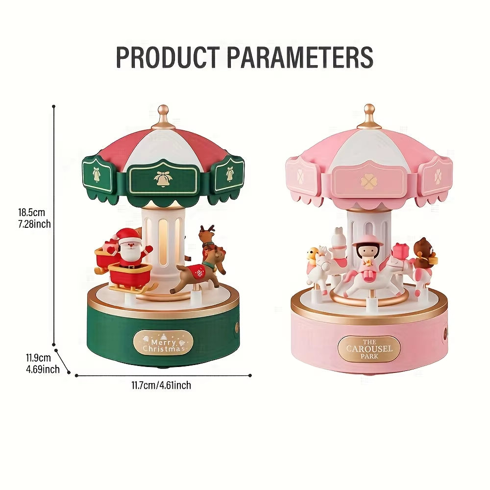 Christmas Style Carousel&Small Flame Music Box Ambient Light, Rechargeable Night Light, Christmas, Birthday Decorative Light