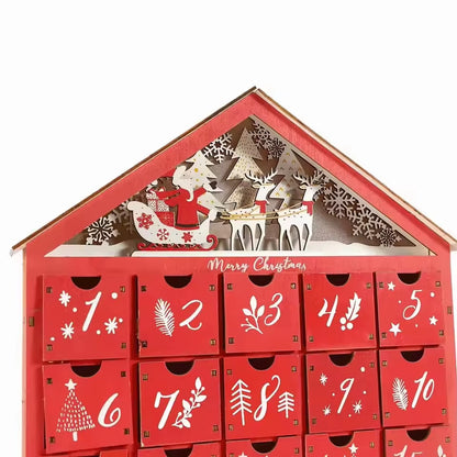 Wooden Christmas Advent Calendar with 24 Storage Drawers Village House Countdown to Christmas Refillable DIY Countdown Calendar