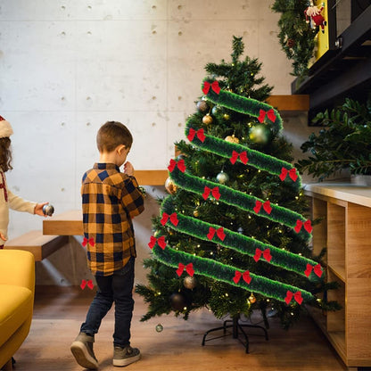 10M Christmas Garland Decorations, Xmas Garland with Bow Ornament for Fireplace Stairs Banister Indoor Outdoor Xmas Tree Decoration