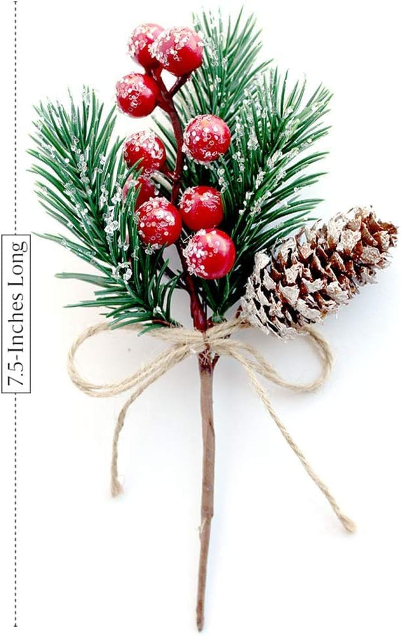 10 Pcs Christmas Picks and Sprays,Artificial Holly Stem and Red Berry,Pine Cones and Pine Branches,Red Berries Christmas Decorations,Greenery Tree Picks for Birthday Wedding Decor