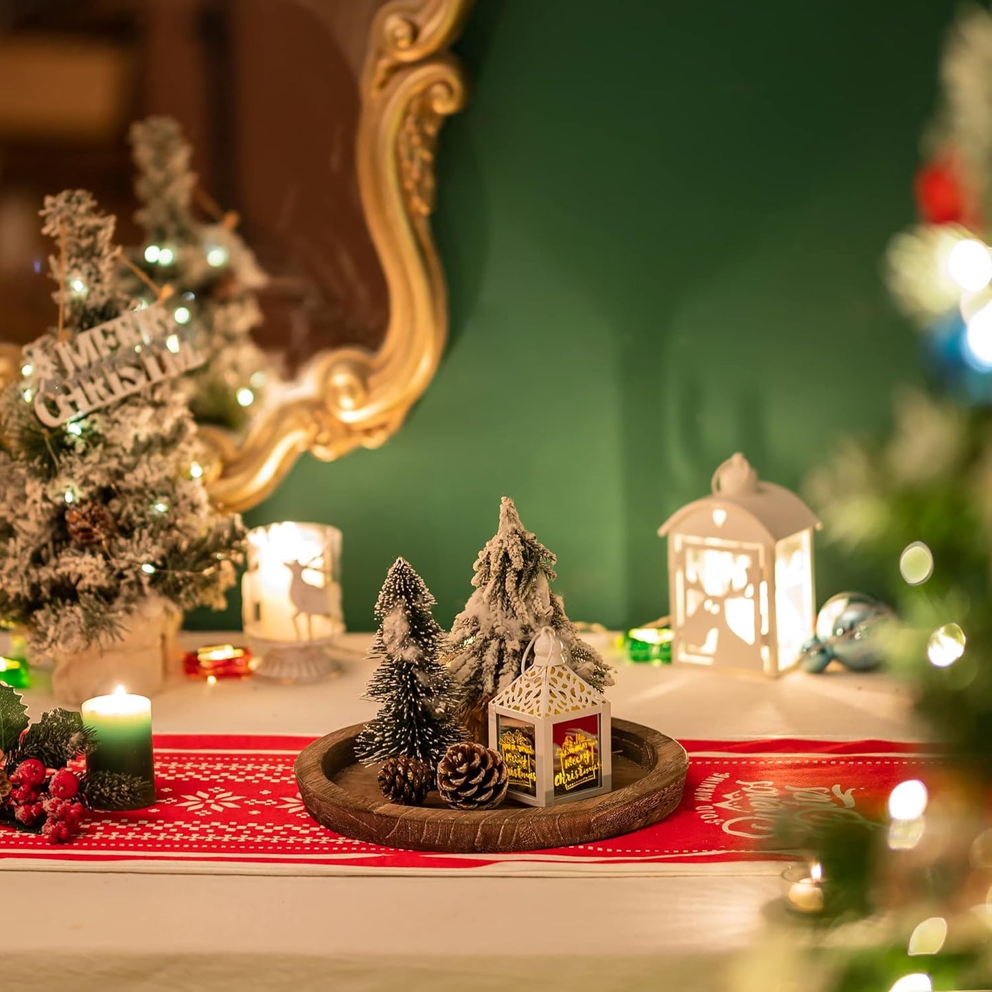 Wooden Candle Holder Tray: round Decorative Candle Plate Farmhouse Table Centerpiece Rustic Wood Tealight Pillar Trays for Christmas Wedding Halloween Home Decor