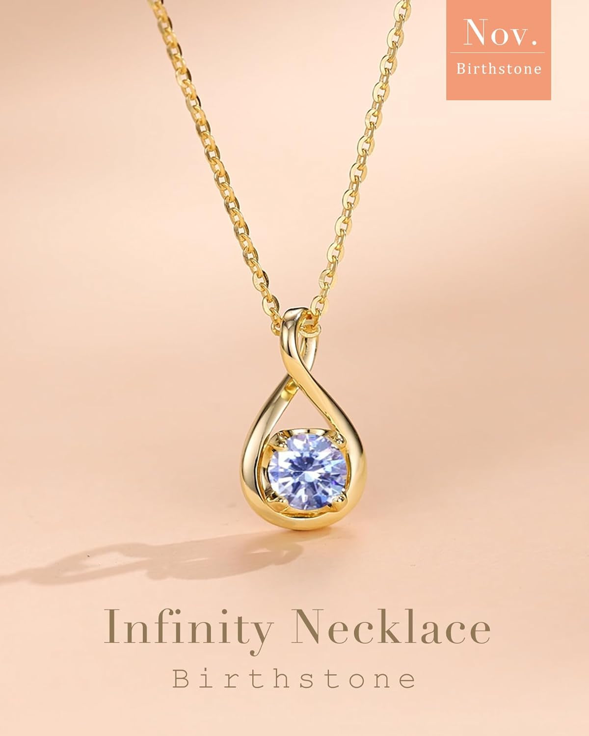 Birthstone Necklaces for Women Fine Jewellery Sterling Silver Yellow Gold Plated Dainty Infinity Pendant Anniversary Birthday Gifts for Her Wife Mom Lady, Chain 40+5Cm