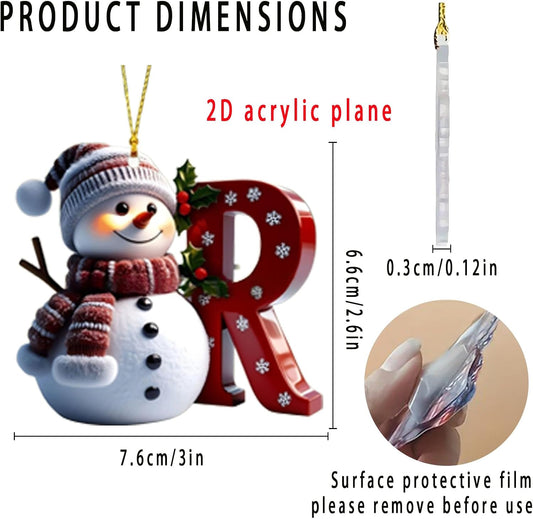 Personalized Acrylic Letter Snowman Christmas Ornaments - 26 Alphabet Tree Decorations, Prepare for Family Friends Teacher (1, R)