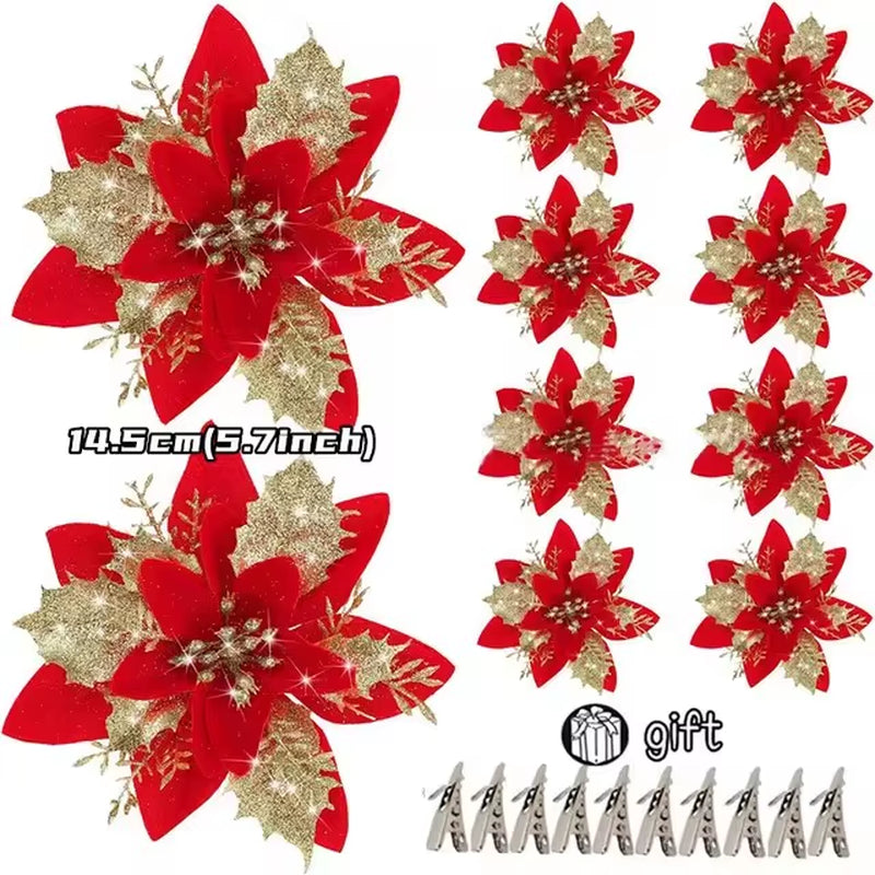 100-1Pcs 14.5Cm Artificial Christmas Flowers Christmas Tree Decorations Happy New Year Decorations Christmas Fake Flowers
