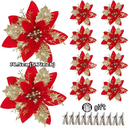 100-1Pcs 14.5Cm Artificial Christmas Flowers Christmas Tree Decorations Happy New Year Decorations Christmas Fake Flowers
