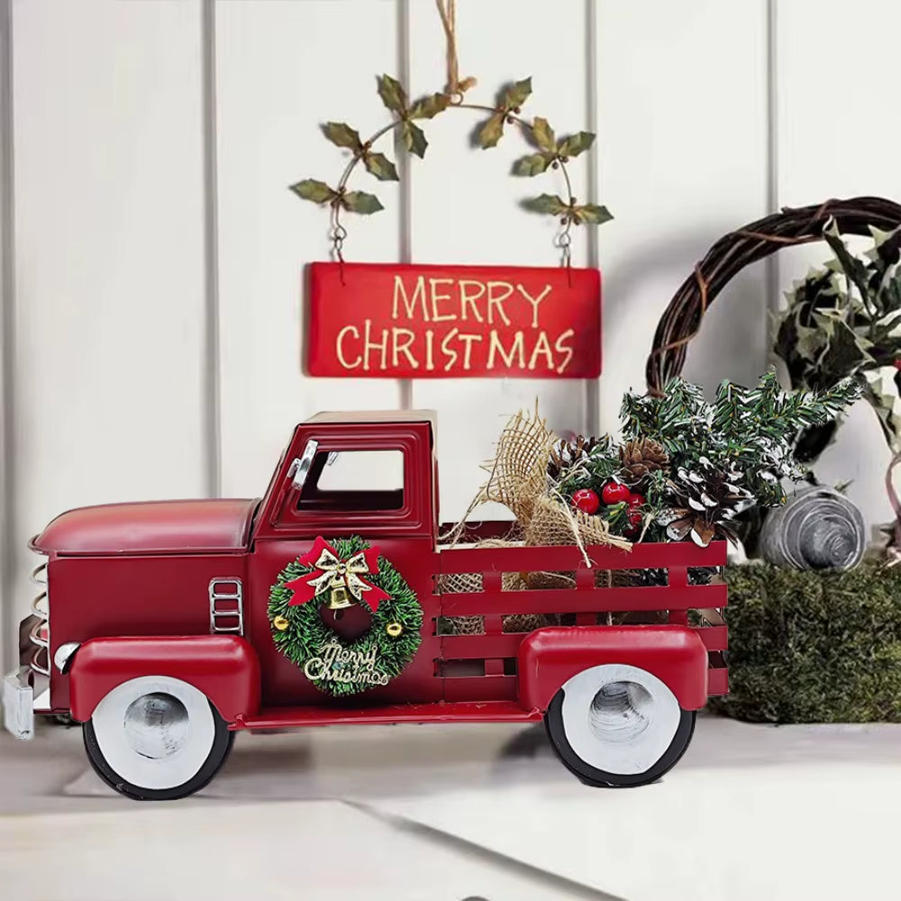 Red Christmas Truck, Warm White Twinkling Lights, Christmas Decorations, Farmhouse Pickup Truck, Truck with Christmas Tree