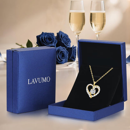 Necklaces for Women Gold Heart Necklace 925 Sterling Silver Birthstone Necklace, 14K Gold Jewellery Gifts for Women Her Girlfriend Wife Christmas Anniversary Birthday Mothers Day