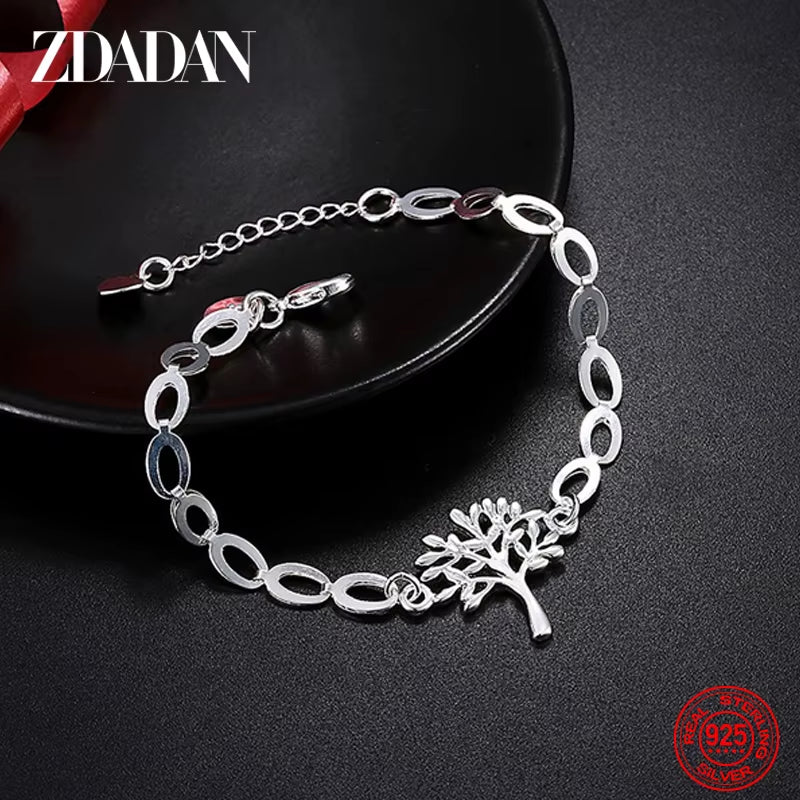 925 Sterling Silver Tree of Life Adjustable Bracelet & Bangle for Women Fashion Wedding Party Jewelry