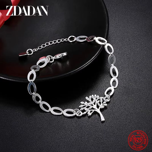 925 Sterling Silver Tree of Life Adjustable Bracelet & Bangle for Women Fashion Wedding Party Jewelry