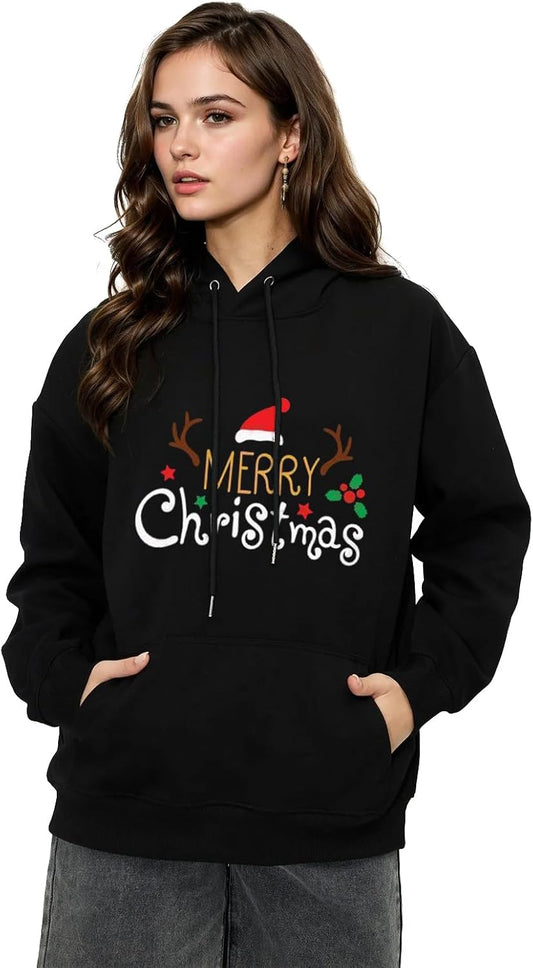 Womens Christmas Long Sleeve Pullover Hoodie Xmas Printed Sizes 8-22