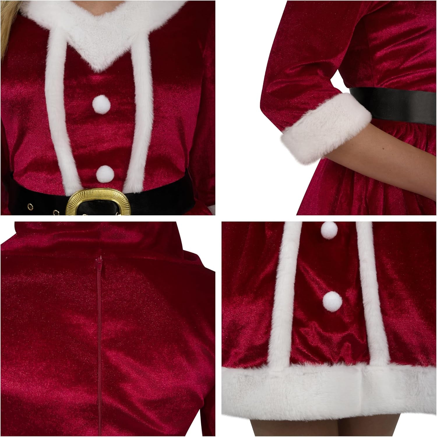 Mrs Claus Santa Christmas Costume for Women, Christmas Santa Adult Dress Set with Hooded Dress, Belt