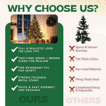 Christmas Tree 6Ft – Premium Artificial Xmas Tree with Metal Stand | Lush PVC Branches, Easy Assembly, Customisable with Baubles & Decor | Realistic Christmas Decorations for Holiday