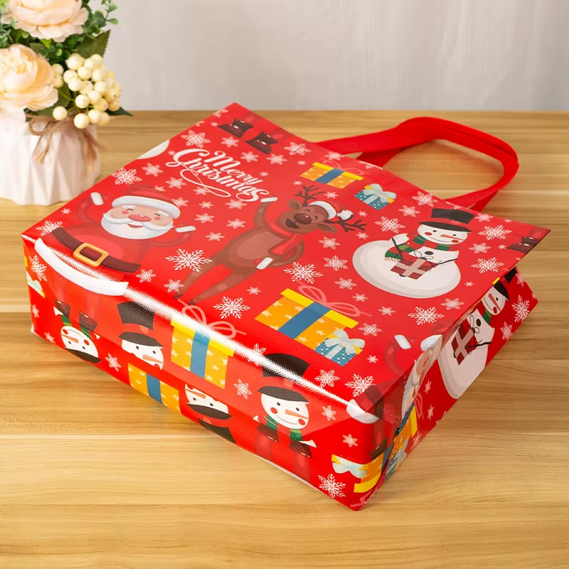 Tote Bags Santa Elk Snowflake Tote Bags Thickened Non-Woven Printed Waterproof Bags Christmas Gift Bags Christmas Decoration