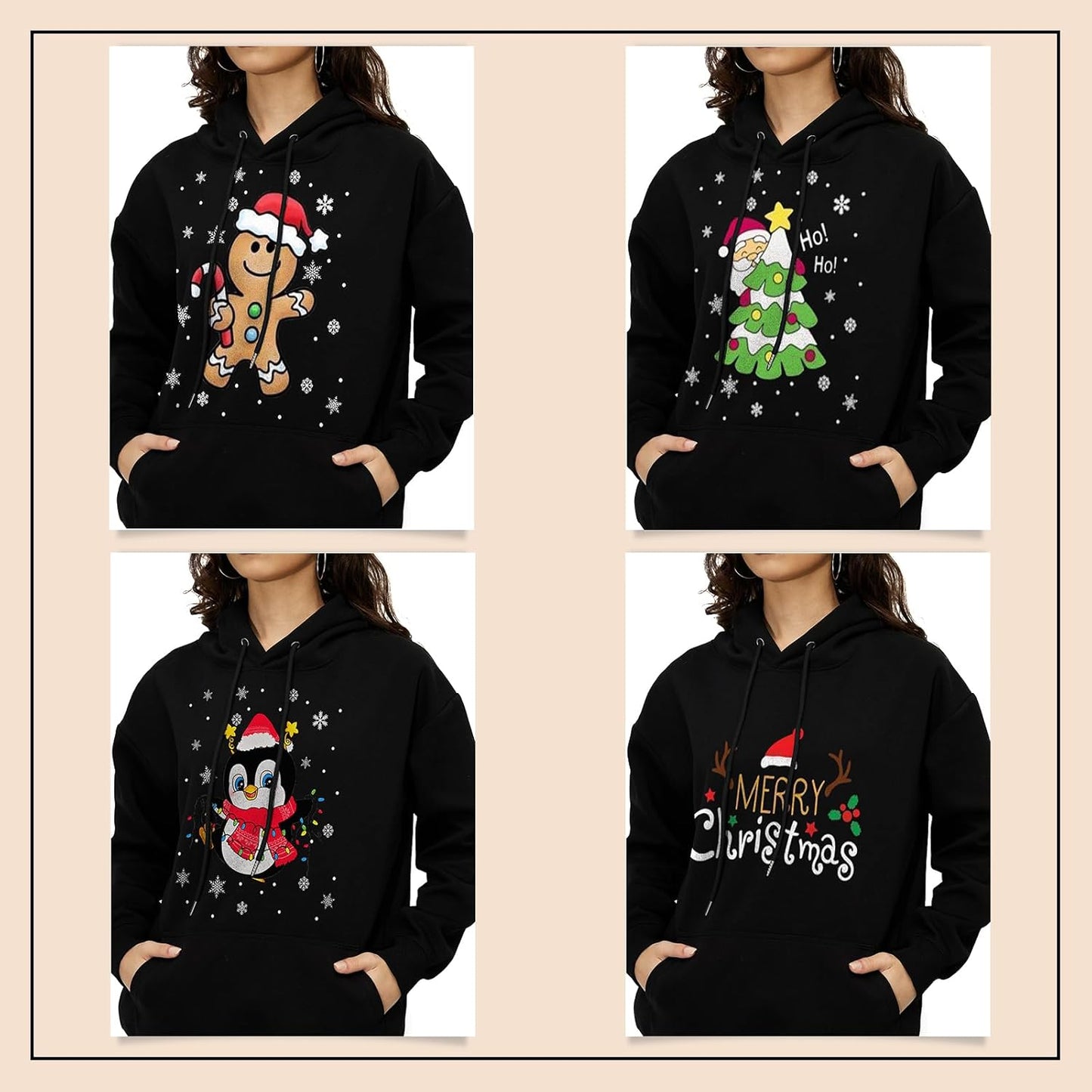 Womens Christmas Long Sleeve Pullover Hoodie Xmas Printed Sizes 8-22