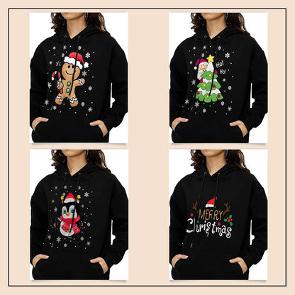 Womens Christmas Long Sleeve Pullover Hoodie Xmas Printed Sizes 8-22