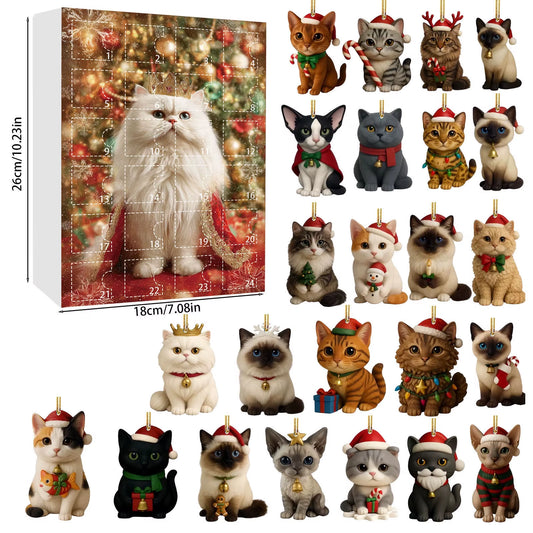 Cat Advent Calendar 2025 24 Days Christmas Countdown with 24 Different Breeds 2D Acrylic Cute Kitten Christmas Tree Ornaments