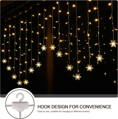 Christmas Window Lights 2M X 1M 104 Leds Snowflakes Curtain Fairy Light Xmas Decoration Icicle Lights Indoor Party Bedroom