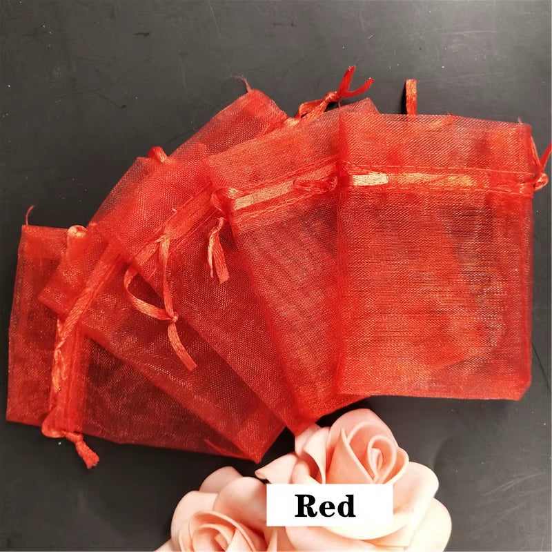 50Pcs Tulle Bags Organza Sheer Gauze Element Jewelry Bags Packing Drawable Organza Bags Wedding Christmas Organza Gift Bag 5Z