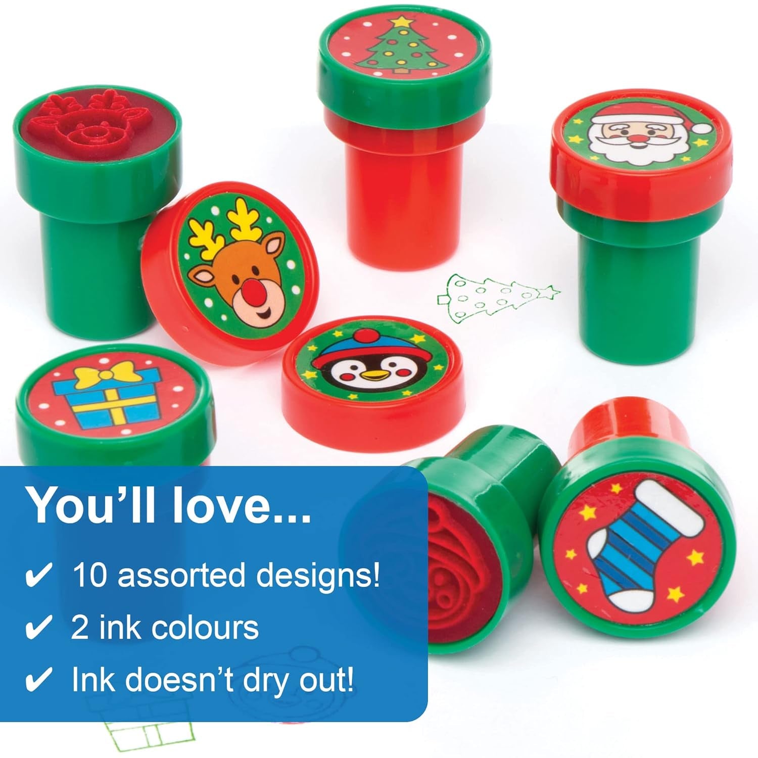 AT251 Christmas Self-Inking Stampers, Arts and Crafts for Kids (Pack of 10), Assorted, 15 X 8 X 4 Centimeters
