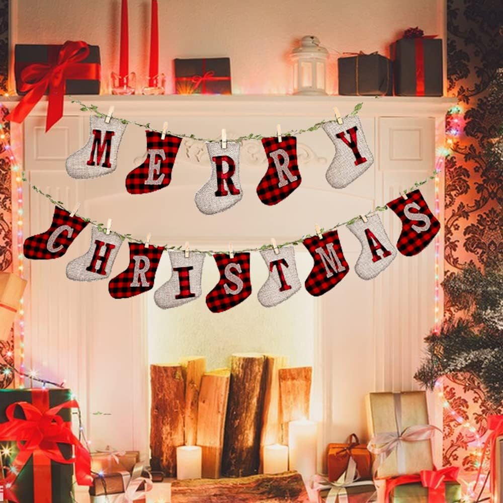 Merry Christmas Banners, XMAS Burlap Banners, Festival Flags Hanging Decorations, for Christmas Party Decorations Outdoor Indoor