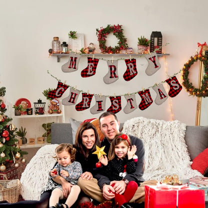 Merry Christmas Banners, XMAS Burlap Banners, Festival Flags Hanging Decorations, for Christmas Party Decorations Outdoor Indoor