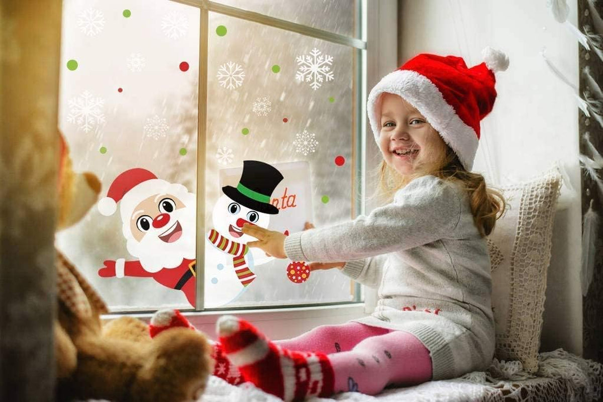 118 Pieces Christmas Window Clings with Xmas Snowflakes Decals Removable PVC Staic Stickers for Christmas Window Display(8 Sheets)