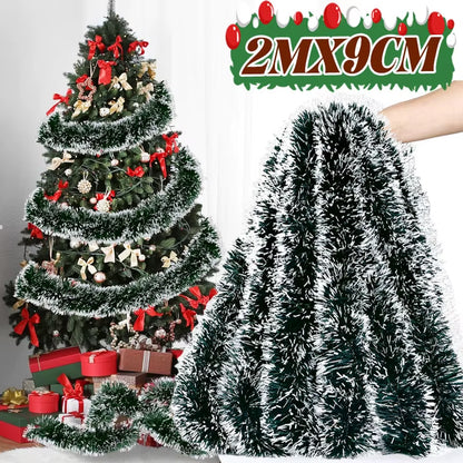 Christmas Ribbon Garland Xmas Tree Foil Pull Flower Ribbons Ornaments Green Cane Tinsel Wedding Party Decoration Supplies