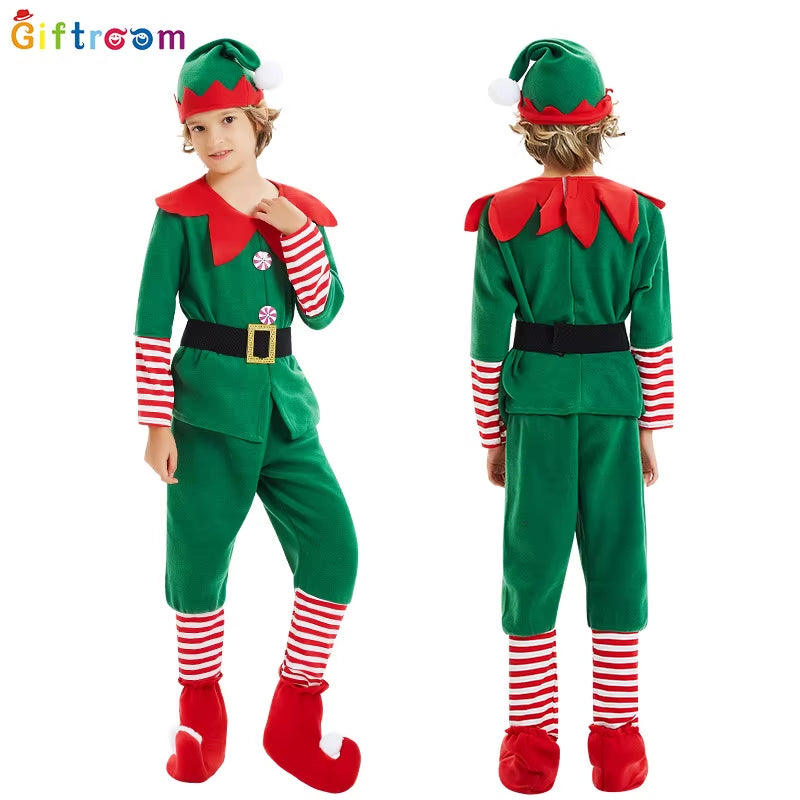 2025Christmas Elf Costumes, Santa Claus Costume Sets Green Elves Halloween Cosplay