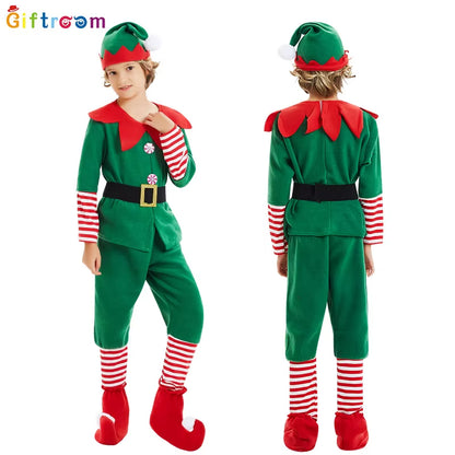 2025Christmas Elf Costumes, Santa Claus Costume Sets Green Elves Halloween Cosplay